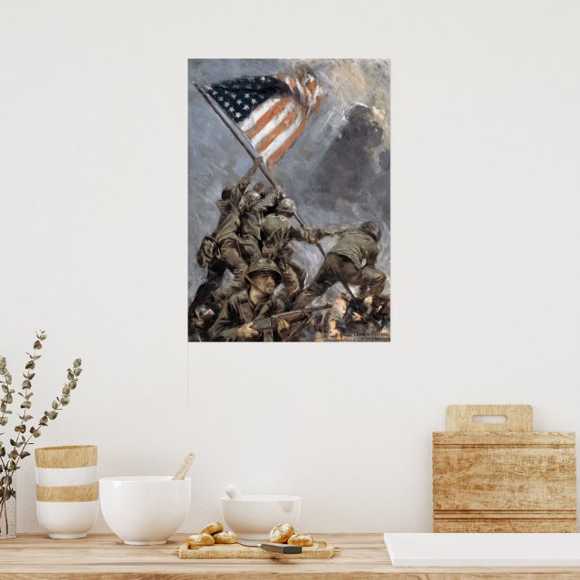 Flag-raising on Mount Suribachi, Iwo Jima,  1945 Poster (Kitchen)