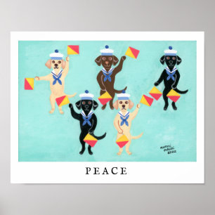 Flag Semaphore Labradors sending message of PEACE Poster