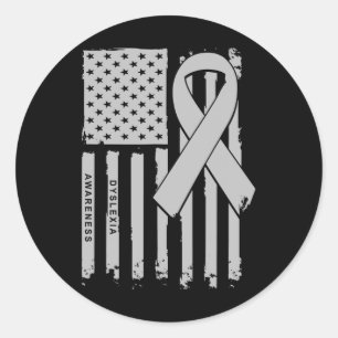 Flag Silver Ribbon Dyslexia Awareness Classic Round Sticker