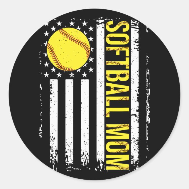 Flag Softball Team Softball Mum Mothers Day Women  Classic Round Sticker (Front)