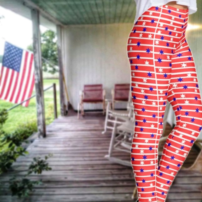 Flag Stars Leggings (Blend in with the crowd, as you display your patriotism, wearing these Flag Stripes Leggings!)