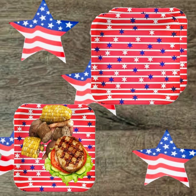 Flag Stars   Paper Plate (Celebrate the July 4th, while you serve up outdoor meals, with these Flag Stripes Paper Plates!)