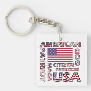 Flag Text US Stars and Stripes Patriot Key Ring
