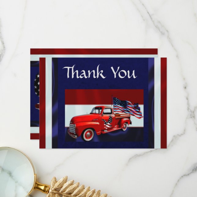 Flag, Truck & Eagle Veteran Thank You Card (Front/Back In Situ)
