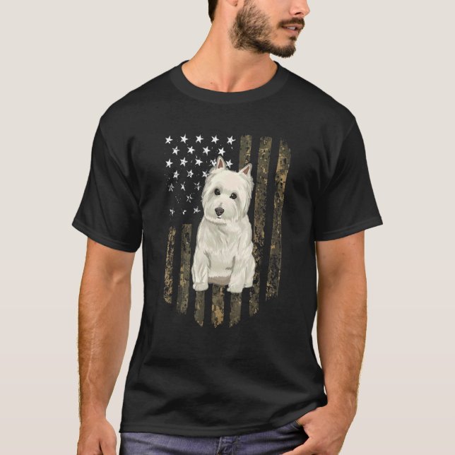 Flag Usa Camo West Highland White Terrier T-Shirt (Front)