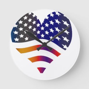 flag usa heart love american honour troops stripes round clock