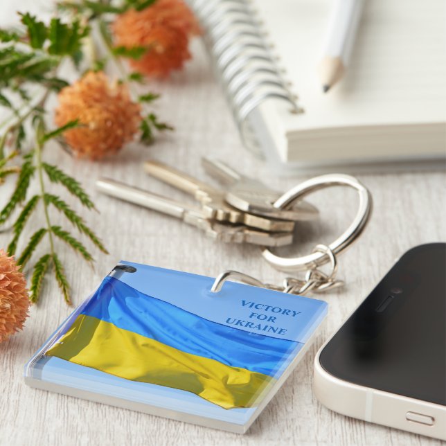 Flag Victory for Ukraine Stay Strong Key Ring (Front Right)