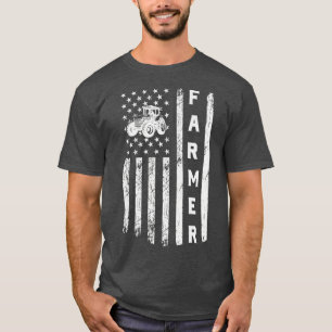 Flag With Tractor Patriotic Farmer  T-Shirt