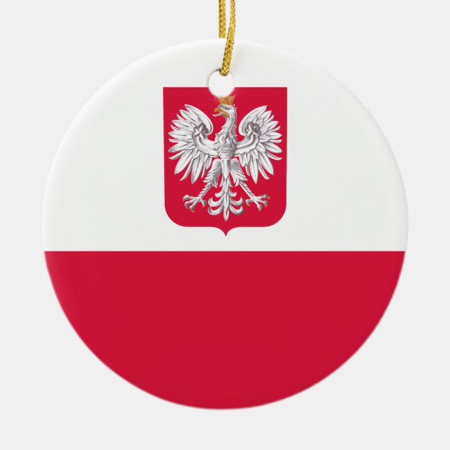 Flaga Polski - Polish Flag with Coat of Arms Ceramic Ornament (Front)