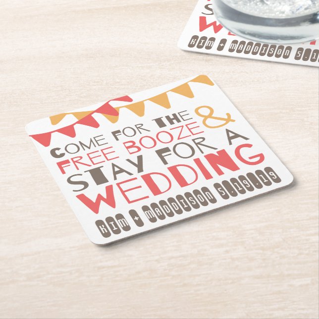 Flagged Booze & Wedding Save the Date Coasters (Angled)