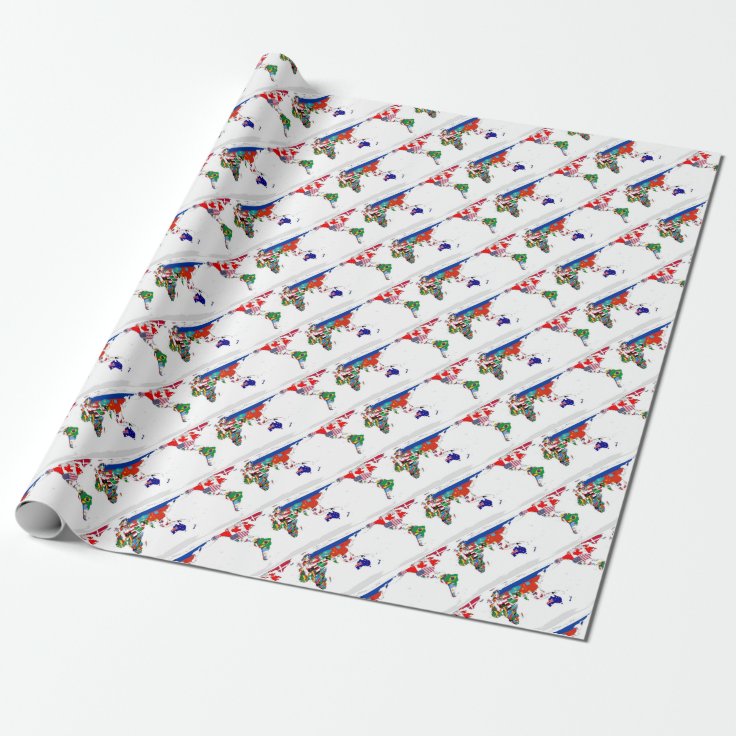 Flagged World - Map of Flags of the World Wrapping Paper | Zazzle