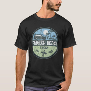 Flagler Beach Florida Wagon Beach Palms Surfer Vin T-Shirt