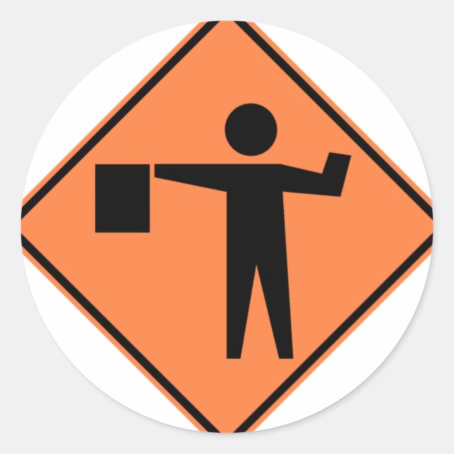 Flagman Ahead Highway Sign Classic Round Sticker (Front)
