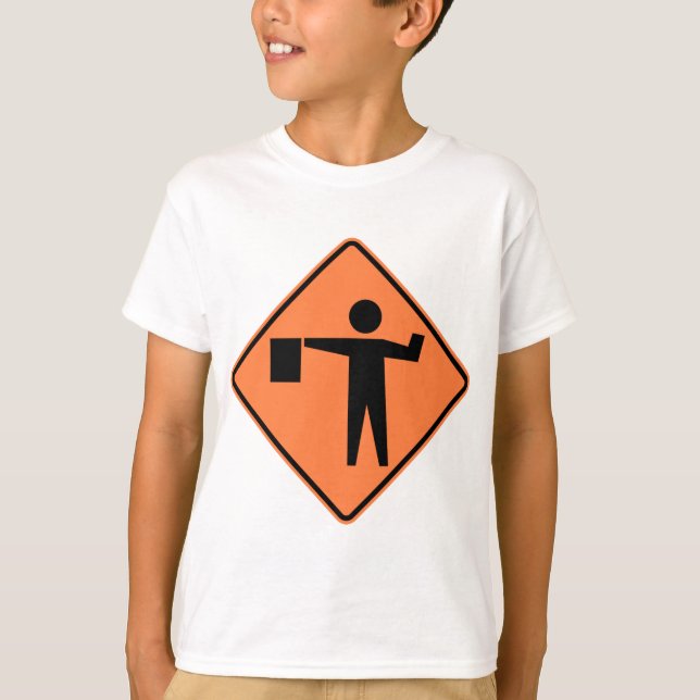 Flagman Ahead Highway Sign T-Shirt (Front)