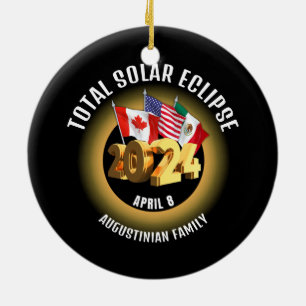 Flags 2024 TOTAL SOLAR ECLIPSE Family Ceramic Ornament