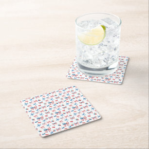 Flags and cherries square paper coaster