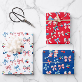 Flags and cherries wrapping paper sheet