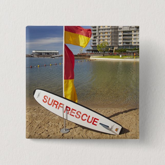Flags and surf rescue board 15 cm square badge (Front)