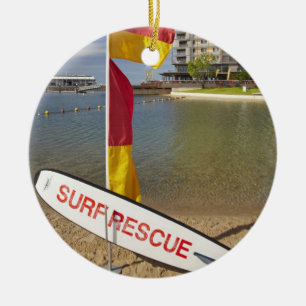 Flags and surf rescue board ceramic ornament