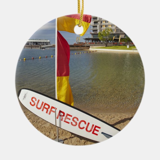Flags and surf rescue board ceramic ornament (Front)