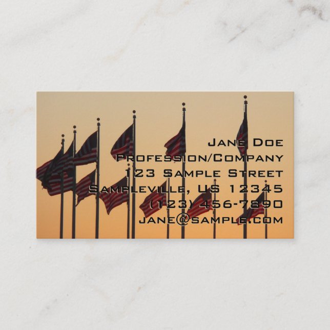 Flags at Sunset American Patriotic USA Business Card (Front)