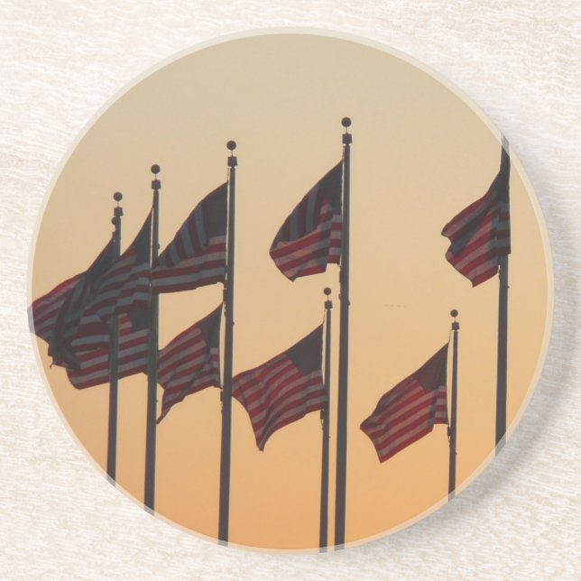 Flags at Sunset American Patriotic USA Coaster (Front)
