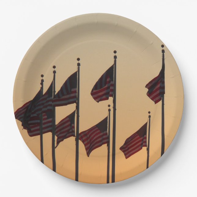 Flags at Sunset American Patriotic USA Paper Plate (Front)