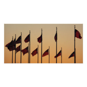 Flags at Sunset American Patriotic USA Poster