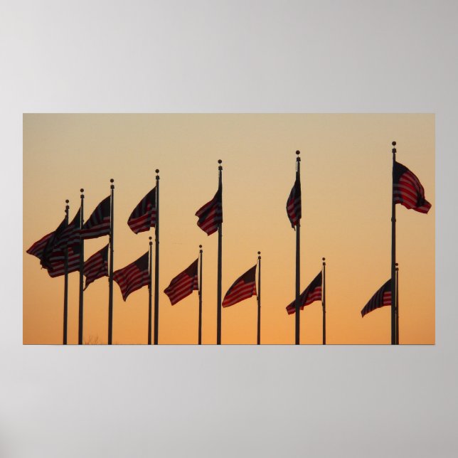Flags at Sunset American Patriotic USA Poster (Front)