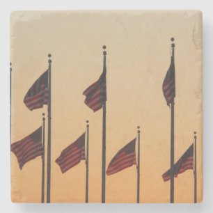 Flags at Sunset American Patriotic USA Stone Coaster