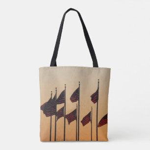 Flags at Sunset American Patriotic USA Tote Bag