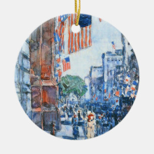 Flags Fifth Avenue by Childe Hassam, Vintage Art Ceramic Tree Decoration
