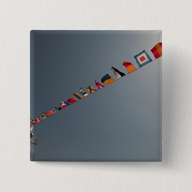 Flags fly over the deck of the USS Iwo Jima 15 Cm Square Badge (Front)