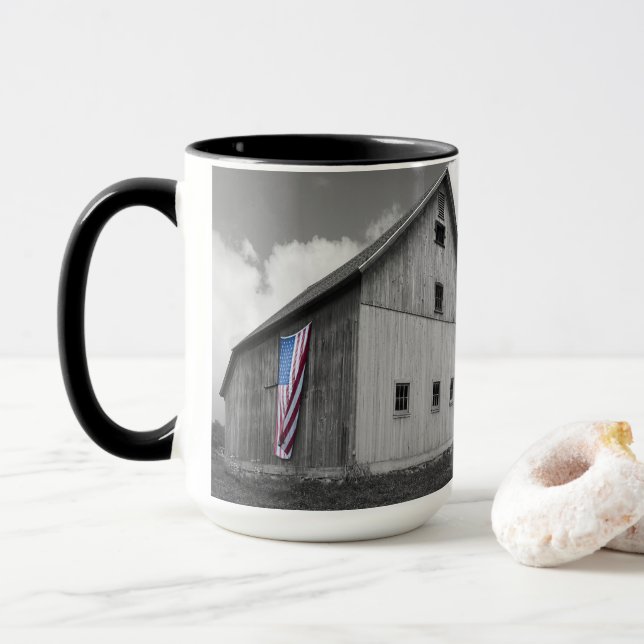 Flags of Our Farmers - Barn with American Flag Mug (With Donut)