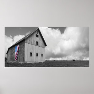 Flags of Our Farmers - Barn with American Flag Poster