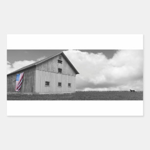 Flags of Our Farmers - Barn with American Flag Rectangular Sticker