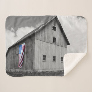 Flags of Our Farmers - Barn with American Flag Sherpa Blanket