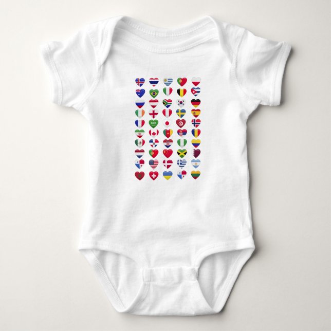 Flags of the countries heart shape baby bodysuit (Front)