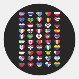 Flags of the countries heart shape classic round sticker