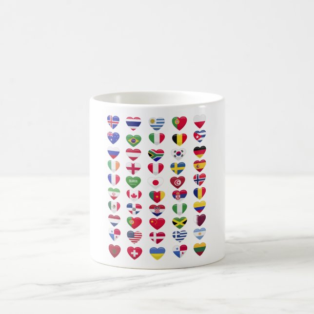 Flags of the countries heart shape coffee mug (Center)