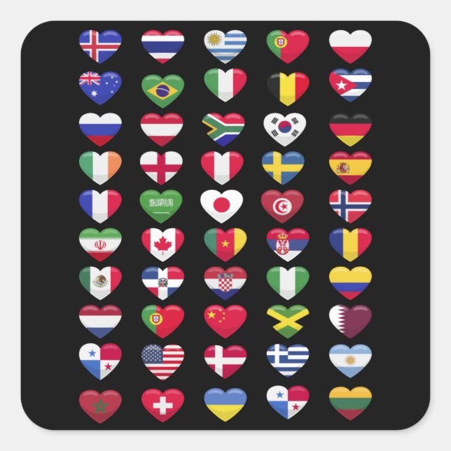 Flags of the countries heart shape square sticker (Front)