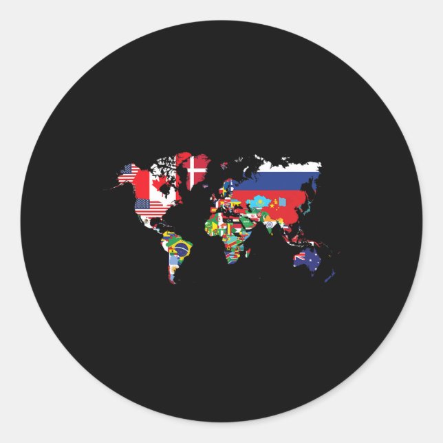 Flags Of The Countries Of The World Map Internatio Classic Round Sticker (Front)