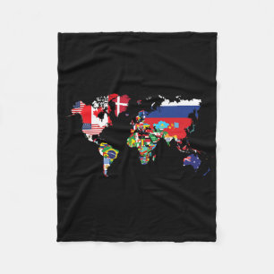 Flags Of The Countries Of The World Map Internatio Fleece Blanket