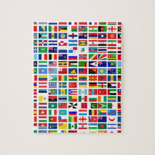 flags of the world against white jigsaw puzzle