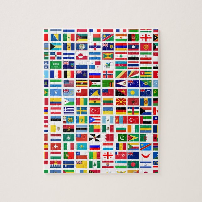 flags of the world against white jigsaw puzzle (Vertical)