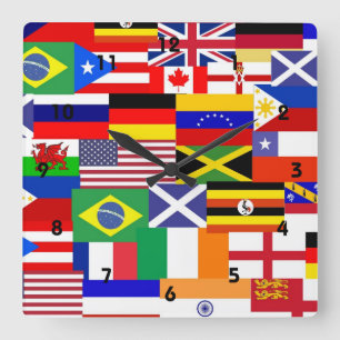 Flags of the world collage square wall clock