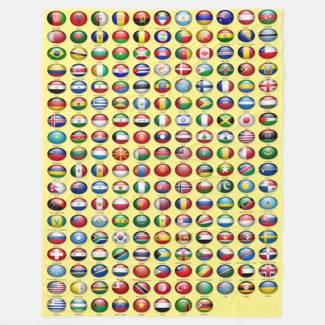 Flags of the World on Yellow Background Fleece Blanket (Front)