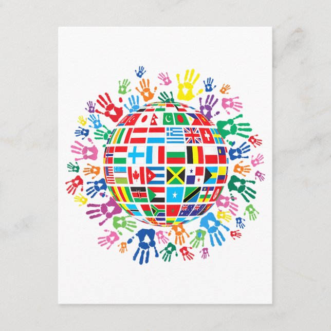 Flags of the World with Colourful Handprints Enclosure Card (Front)