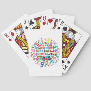 Flags of the World with Colourful Handprints Playing Cards