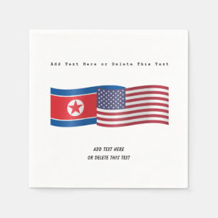 Flags of United States and North Korea Add Text Napkin